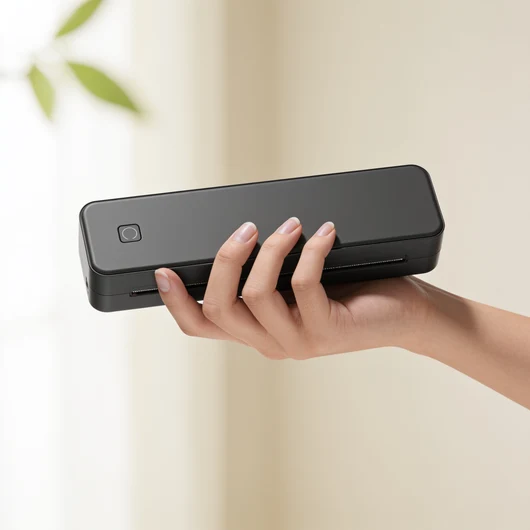 Odyxy Portable Thermal Printer in Midnight Black held in one hand
